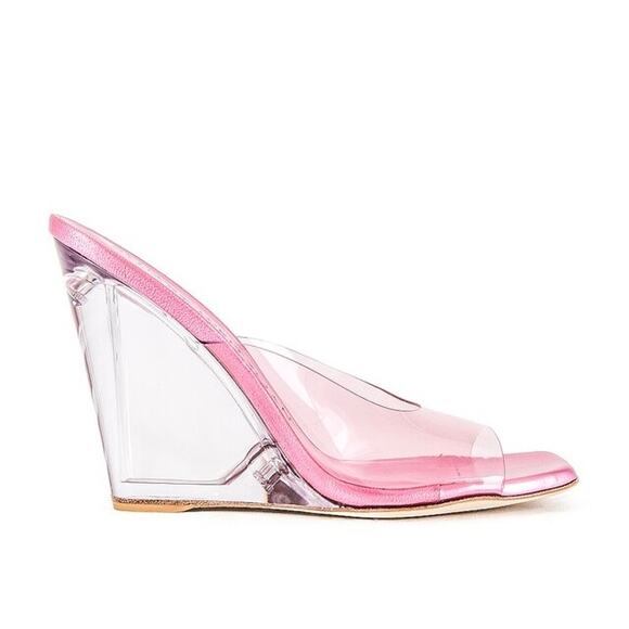 Stuart Weitzman Pink Tia 100 Lucite Wedges - Picture 1 of 9